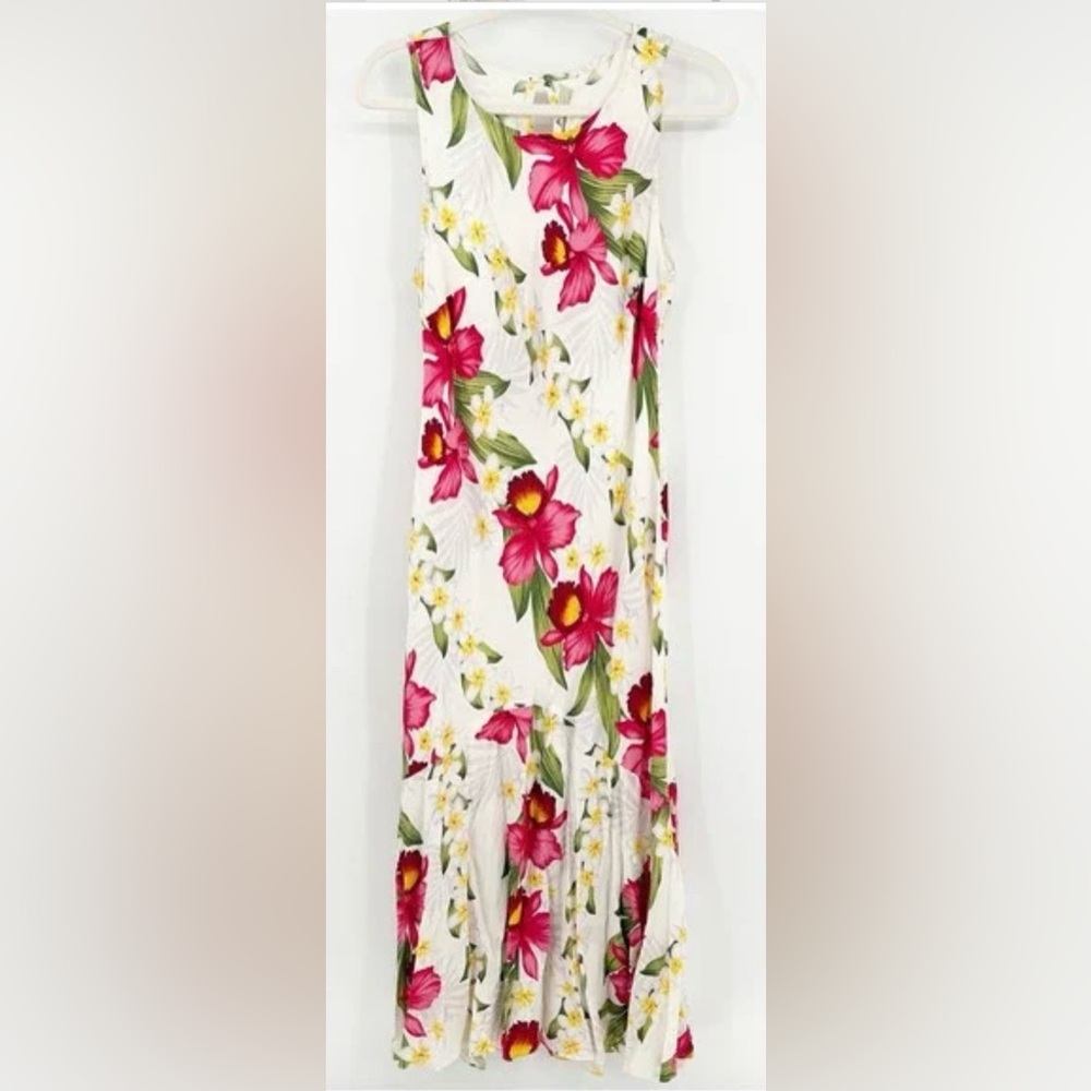 Two Palms Hawaii Womens Vintage Tropical Floral Orchid Resortwear Maxi Dress M